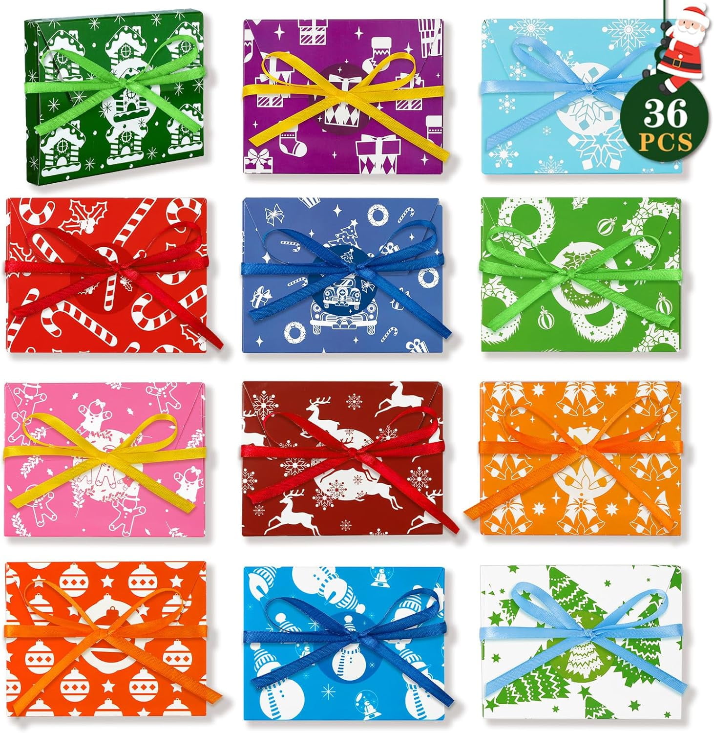 36 PCS Christmas Gift Card Holder Boxes with Ribbon Paper Decorative