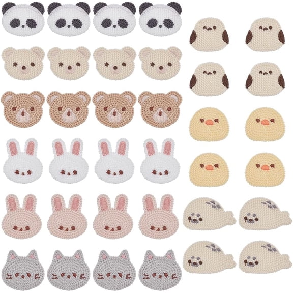 36 PCS Crochet Appliques 9 Style Lovely Animals Sew On Patch Rabbit Bird Seal Small Knitted Animals Designs
