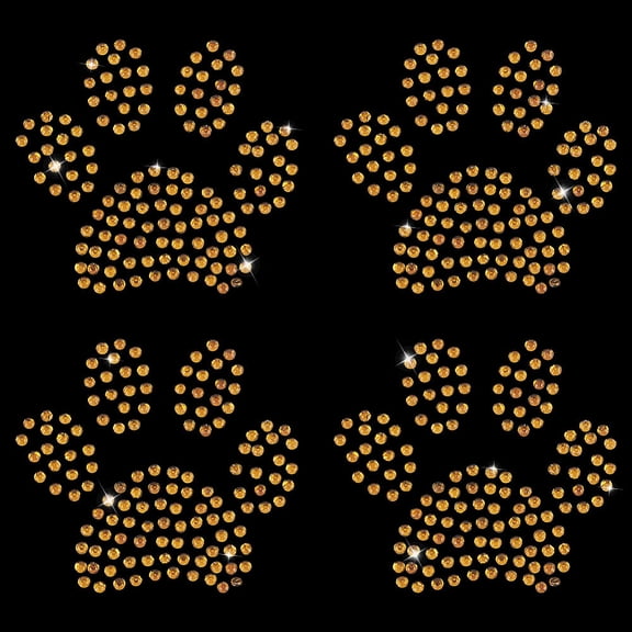 36 PCS Dog Paw Rhinestone Iron on Transfer Glitter Goldenrod Dog Paw Rhinestone Patches Hot Melt Rhinestone Patches Footprint Pattern