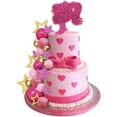 36 PCS Hot Pink Girl Cake Topper Balls with Pink and Gold Stars