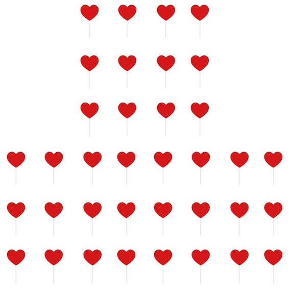 36 PCS Love Heart Cupcake Toppers - Red Romantic Valentine's Day Picks for Bridal Shower, Birthday, Wedding & Themed Party Cake Decor