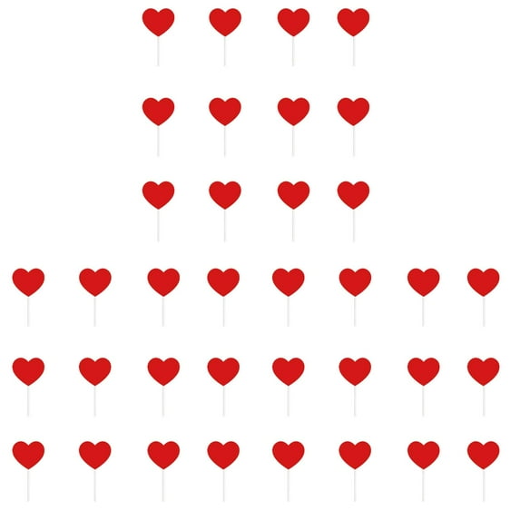 36 PCS Love Heart Cupcake Toppers - Red Romantic Valentine's Day Picks for Bridal Shower, Birthday, Wedding & Themed Party Cake Decor
