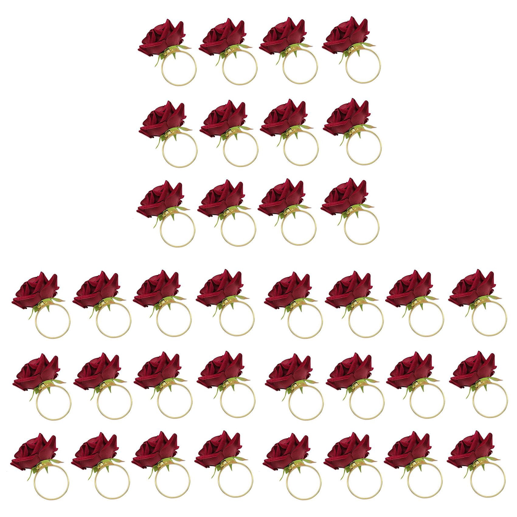 60 PCS Gold Metal Napkin Rings With Red Rose – Wedding, Valentine’s Day Table Decor, 7cm Diameter Cloth Rose Holder