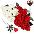 thumbnail image 1 of 36 Pack Red & White Artificial Roses – 16.5" Realistic Silk Cloth Flowers for Bridal Wedding Bouquets, Table Centerpieces, Party Decor & Home Floral Arrangements, 1 of 5