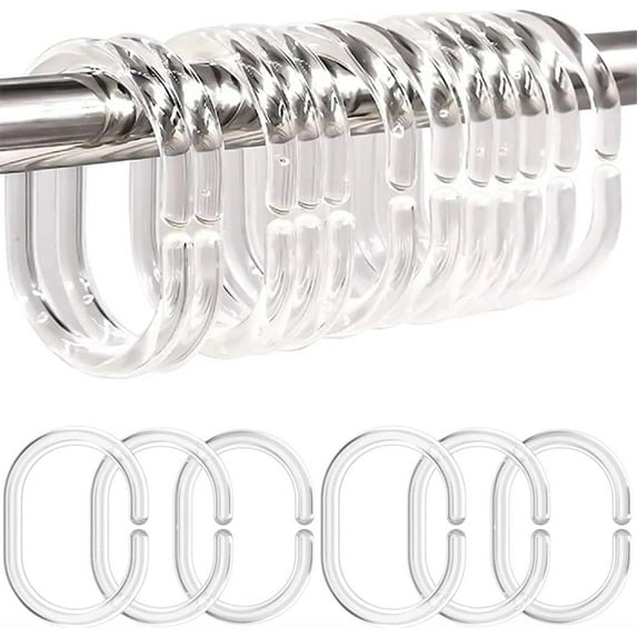 36 PCS Shower Curtain Rings,Plastic Clear Shower Curtain Hooks,C-Shaped Rings Hook Hanger Bathroom Shower Window Rod