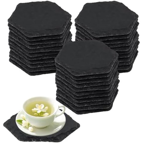 36 PCS Slate Coasters Bulk, 4 Inch Hexagon Black Slate Stone Coasters Blank Coaster with Anti-Scratch Bottom for Drink Coffee Bar Kitchen Home Decor$$Home Decor, Kitchen, & Other