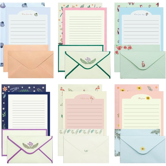 36 PCS Stationary Set with Envelopes,6 Different Style Cute Letter Writing Kit,24 Stationery Paper + 12 Envelopes$$Office