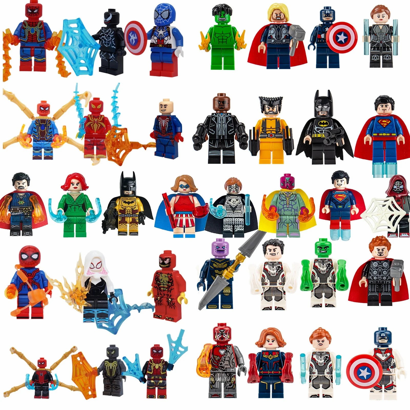 36 PCS Superhero Minifigures Set, Collectible Anime Movie Wolverine Dr Strange Spider Character Action Figures Building Blocks, for Kids and Fans Gifts