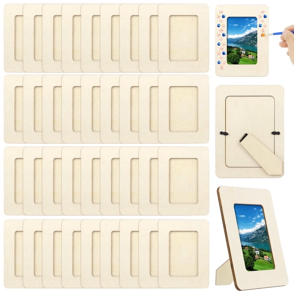 36PCS 4" x 6" Unfinished Wooden Photo Frames ,DIY Wood Picture Frames,Standing Wooden Photo Frames for Crafts Wood,Paintable Picture Frames for DIY Projects, School Crafts,Decoration