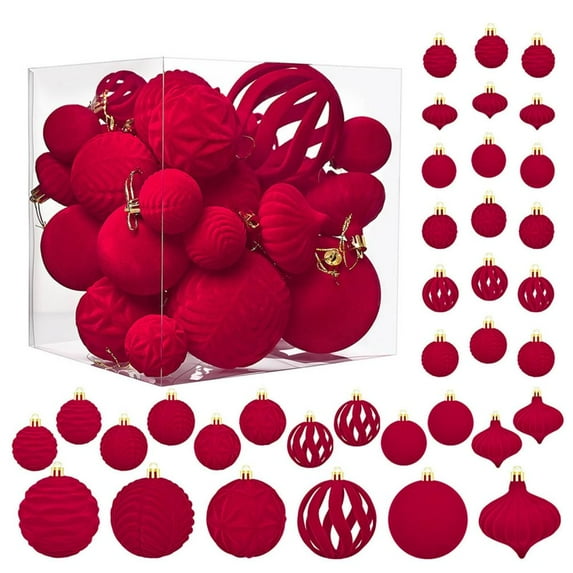 36 PCS Velvet Ornaments Balls Sets for Christmas Tree Flocked Christmas Balls Assortment for Xmas Tree Holiday Decor
