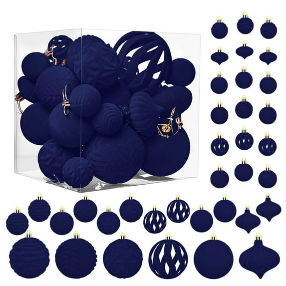 36 PCS Velvet Ornaments Balls Sets for Christmas Tree Flocked Christmas Balls Assortment for Xmas Tree Holiday Decor