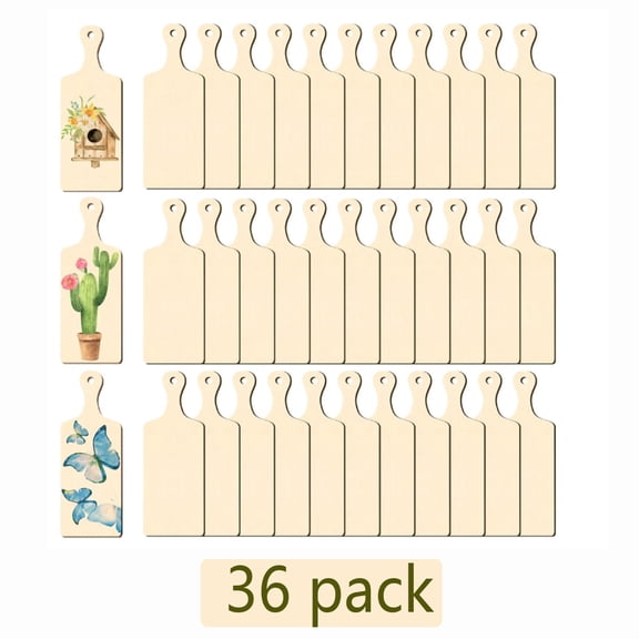 36 PCS Wooden Mini Cutting Board with Handle Unfinished Blank Wood Craft Mini Charcuterie Boards, Paddle Blank Small Chopping Board for DIY Kitchen Cooking Decoration