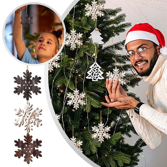 36 PCS Wooden Snowflake Ornaments, 3.14 Inch Christmas Tree Hanging Decorations for Winter Xmas Tree Party Holiday Decor