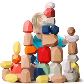 36 PCS Wooden Sorting Stacking Rocks Stones,Learning Montessori Toys,Sensory Toddler Toys Building Blocks Game for Kids 3 4 5 6 Years Boy and Girl Birthday Gifts for Kids