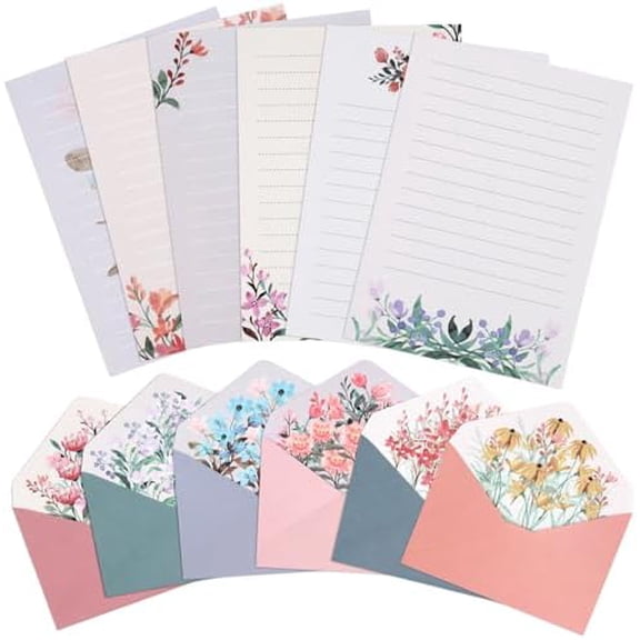 36 PCS Writing Paper and Envelopes Set,Warm Floral Themed Stationary Set for Wedding Invitations Wishes,24 Lined Stationery Paper with 12 Envelops$$Office