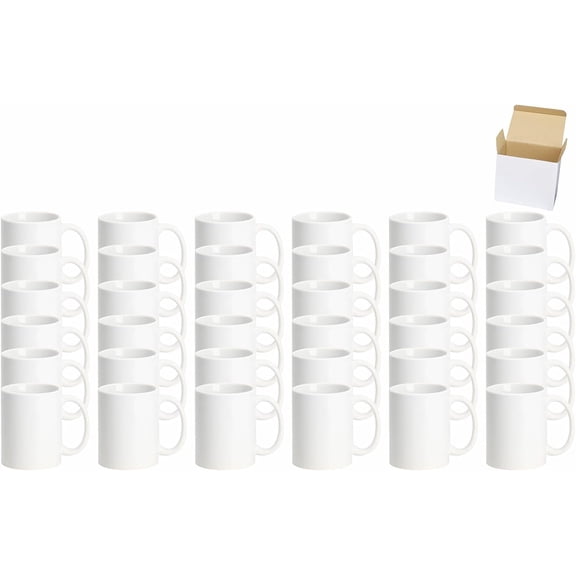 36-Pack 11oz Sublimation Blanks Mugs, White Ceramic Coffee Cups