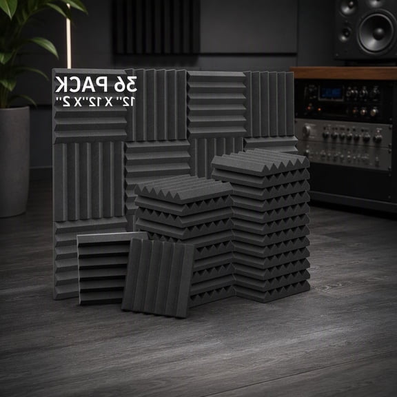 36 Pack 12 x 12 x 2 Inch Acoustic Foam Panels Wedge Design Sound Proof Foam High Density Studio Foam for Walls and Ceiling Soundproofing Padding Black
