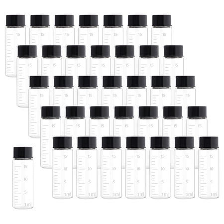 36 Pack 15ml Clear Glass Sample Vials with Scale, Empty Glass Bottles with Screw Cap Lab Liquid Sampling Bottles for Chemistry Lab Chemicals (Black cap)