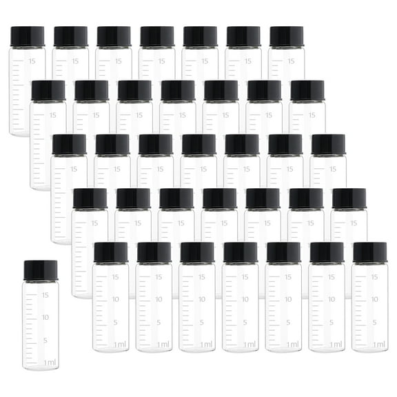 36 Pack 15ml Clear Glass Sample Vials with Scale, Empty Glass Bottles with Screw Cap Lab Liquid Sampling Bottles for Chemistry Lab Chemicals (Black cap)