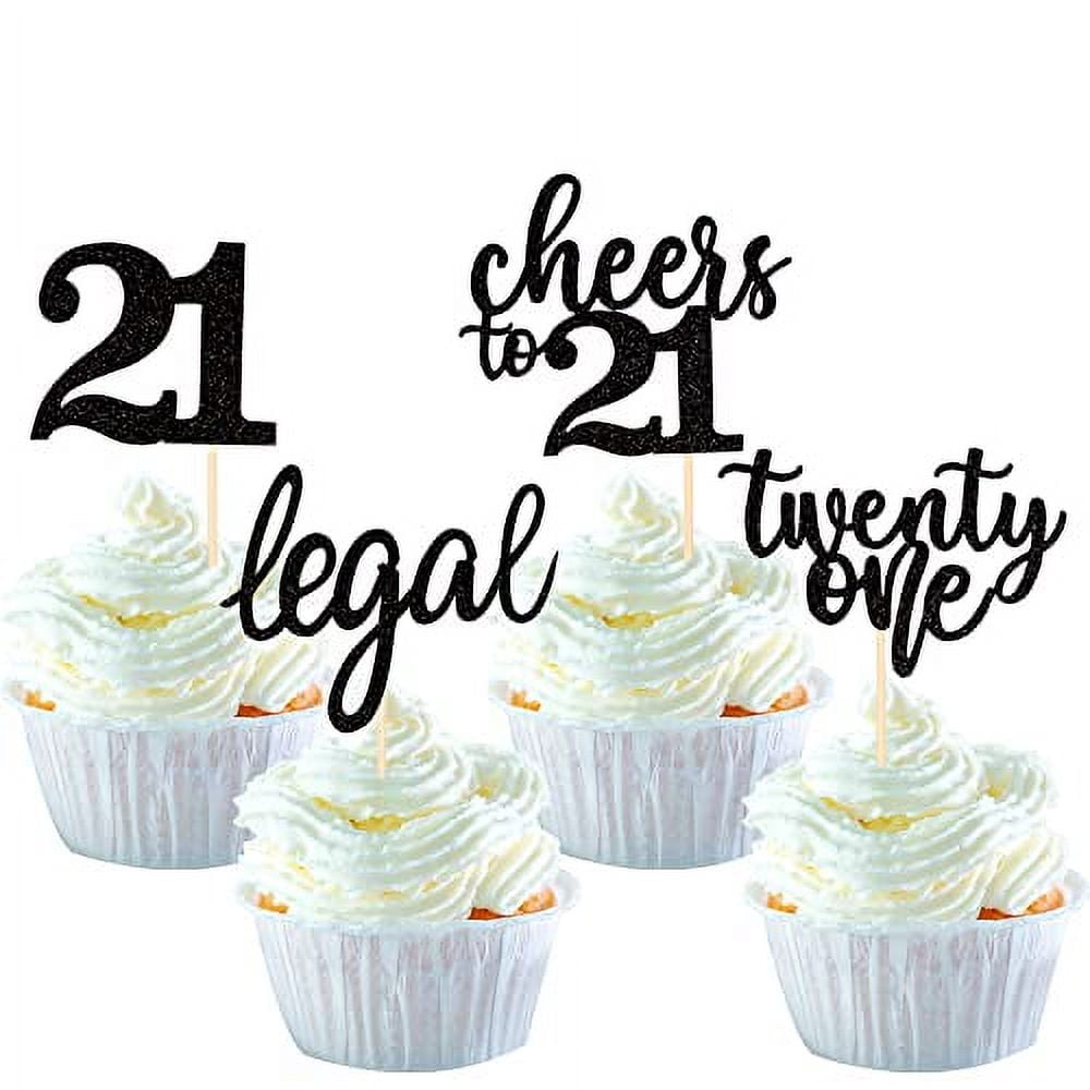24 PCS 21st Birthday Cupcake Toppers - 'Legal AF' & 'Hello 21' Cake Decorations, Glitter Paper With Food-Grade Sticks - View #4