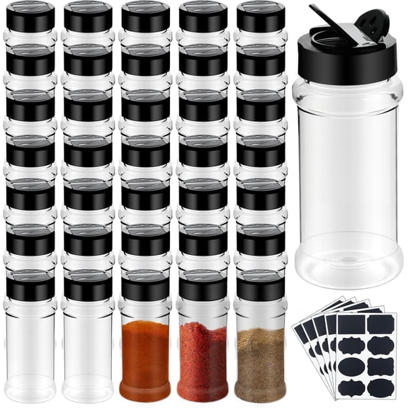 36 Pack 3 oz Clear Plastic Spice Jars with Label and Shaker Lids Empty Spice Bottles Seasoning Containers Seasoning Jars Shaker Condiment Pots for Pepper Herbs Powders(Black)