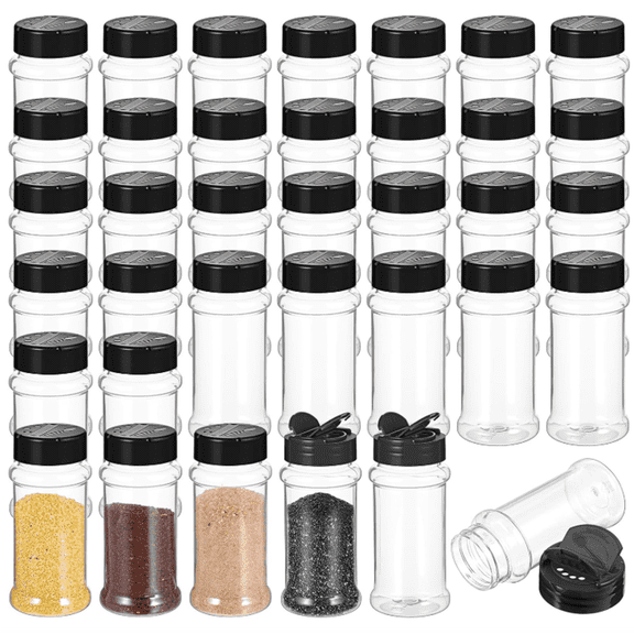 36 Pack 3oz Round Plastic Spice Jars, Empty Seasoning Containers for Homemade Rub, Spices, Small Spice Containers with Black Shaker Lids, Clear Spice Jar