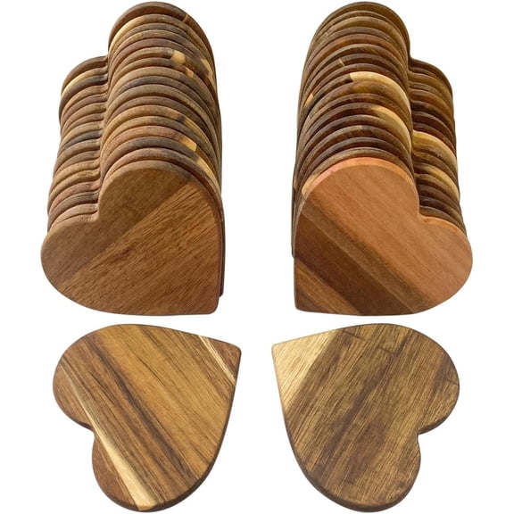 36 Pack 4 Inch Heart Shaped Coaster for Valentine's Day Acacia Wood Drink Coasters for Fathers Day Acacia Wood Cup Coasters for Mothers Gifts and Crafts