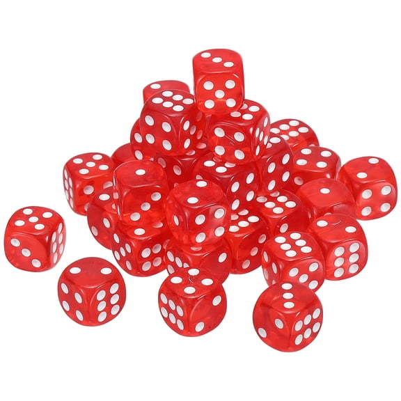 36 Pack 6 Sided Acrylic Dice, 14mm/0.55" Rounded Corner Translucent Colored D6 Game Dice for Theme Party Fun Table Board Games, Red