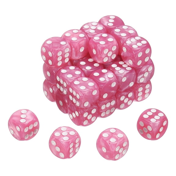 36 Pack 6 Sided Colored Standard Dice, Acrylic D6 Mini Polyhedral Pearl Pattern Game Dice Set for Table Games or Math Learning, Pink/White Point