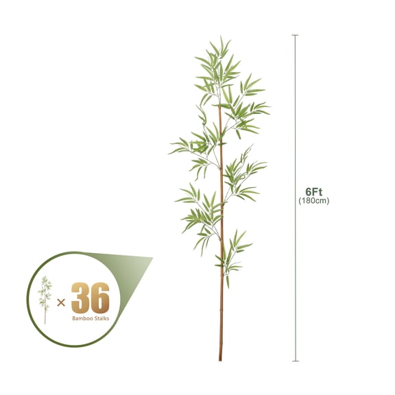 36 Pack 6FT Artificial Bamboo Privacy Screen - Faux Bamboo Plant Outdoor with Real Bamboo Poles, UV Resistant Dense Leaves Tall Fake Bamboo Fence Cover for Patio Backyard Balcony Wall Decor