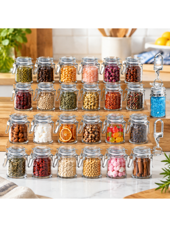 36 Pack 7ml Mini Glass Bottles with Aluminum Lids and Keychains, Tiny Wishing Jars for DIY Crafts, Wedding Favors, Home Decoration & Travel Gifts