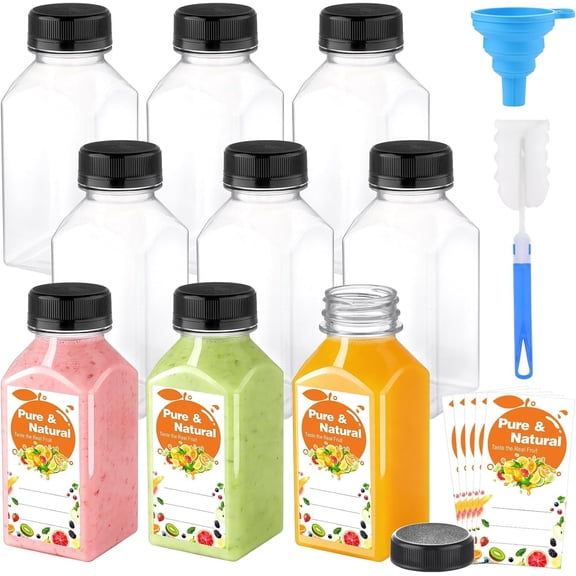 36 Pack 8oz Plastic Juice Bottles with Caps, Empty  Bottles for Juicing Bevergae, Plus Labels & Funnel & Brush, Clear Juice Containers with  for Smoothies Ginger