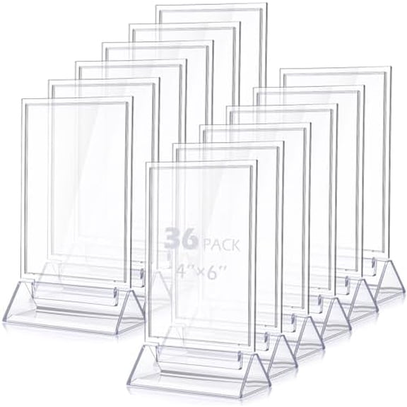 36 Pack Acrylic Sign Holder 4 x 6 Inches, Plastic Clear Table Display Holder Double Sided Menu Display Stands T Shaped Card Picture Frames for Office, Weddings, Meetings, Hotels$$Other