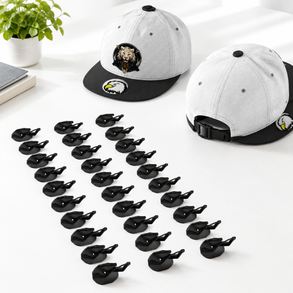 36 Pack Adhesive Hat Hooks for Wall, No-Drill Baseball Cap Organizer, Black