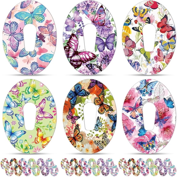 36 Pack Adhesive Patch Compatible with Dexcom G6 Breathable Colorful Butterfly CGM Patches Waterproof Butterfly Pre Cut Adhesive Tape for Continuous Glucose Monitor Protection