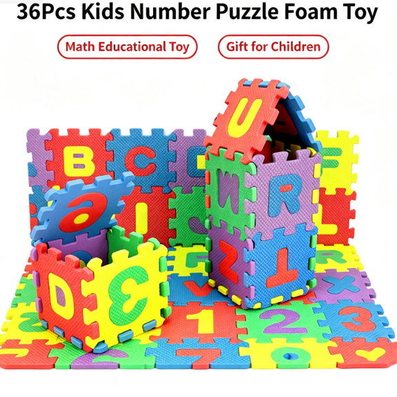 36 Pack Alphabet Number Foam Puzzle Mat Interlocking Floor Tiles Soft Educational Math Learning Playmat Non-Toxic Play Floor Cushion