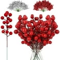 thumbnail image 1 of 36 Pack Artificial Berry Stems Christmas Decorations, 8.3" Christmas Berries Picks Branches Twigs for Xmas Tree Ornaments Fillers Vase DIY Holiday Home Indoor Outdoor Decor (Red), 1 of 5