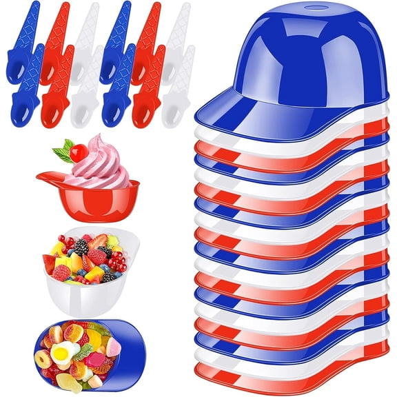 36 Pack Baseball Helmet Ice Cream Dessert Bowls 18pc Spoons and 18pc 8oz Mini Dessert Cups Sundae Bowl Parfait Cups Appetizer Cup, Reusable Serving Baseball Cup Bowls for Birthday Party