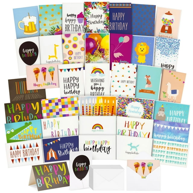 36 Pack Birthday Cards with Envelopes Bulk, Blank Inside for Office ...