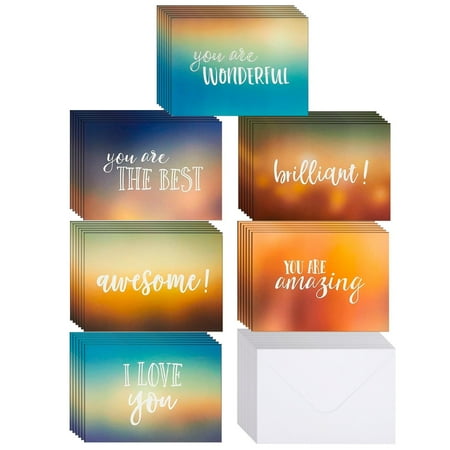 BEST PAPER GREETINGS 36-Pack Inspirational Blank Note Card Set - 5 x 7 in Encouragement Cards & A7 Envelopes - 6 Unique Designs with Motivational Quotes - Motivational Blank Cards Bulk