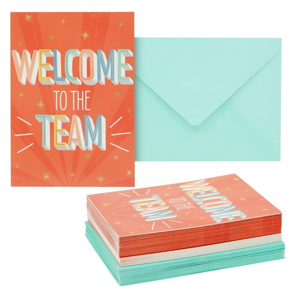 Pipilo Press Welcome Cards - 36 Pack 5 x 7 In Red Text & Gold Foil, Blank Inside & Envelopes Included - Blank Inside Welcome Cards for Team Members & Employee Appreciation Gifts Bulk