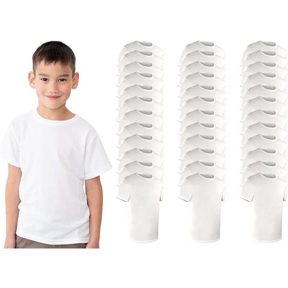 36 Pack Boys Cotton Undershirts in Bulk, Short Sleeve Crew Neck, Kids Under Shirt Layer Donations Homeless Shelters Wholesale, Size X-Large