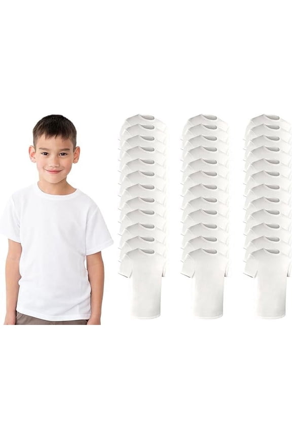 36 Pack Boys Cotton Undershirts in Bulk, Short Sleeve Crew Neck, Kids Under Shirt Layer Donations Homeless Shelters Wholesale, Size X-Large