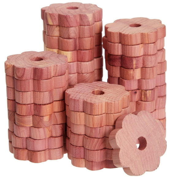 36-Pack Cedar Rings for Plastic or Wire Hangers, Natural Cedar Wood Blocks for Closets, Cabinets, Drawers, Shoes, Clothes Storage Freshener, DIY Crafts (2x2 in)