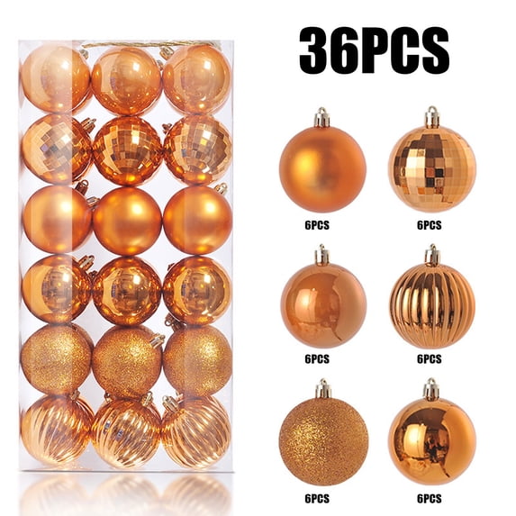 36 Pack Christmas Plastic Ball Ornaments, Hanging Decoration, 1.2 Inch Shatterproof Unbreakable Plastic Glitter Balls for Xmas Tree Wedding Holiday Party Indoor Home Decoration,Orange