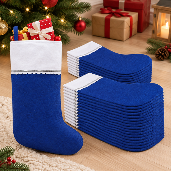 36 Pack Christmas Stockings, Blue & White, 19 Inch Felt Holiday Decorations for Family Use