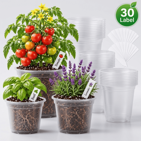 36 Pack Clear Nursery Pots,5/4/3.5Inch Plastic Nursery Pots with Drainage,Seed Starting Pots & Plastic Plant Pots for Plants Seed Starting, Transplanting-30 Plant Labels