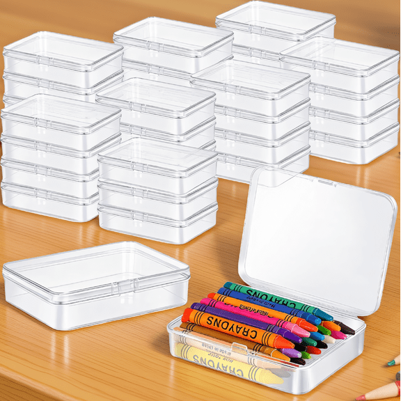 36-Pack Clear Plastic Storage Boxes with Hinged Lid, Mini Rectangle Organizer Containers for Crayons, Crafts, Office Supplies, 4.5 x 3.3 x 1.2 Inches, Clear