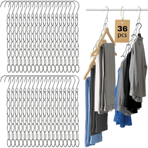36 Pack Clothing Chain Hanger Collapsible Metal Closet Organizer Space Saving Hangers for Clothes with 7 Holes Apartment College Dorm Room Essentials,Cascading Hanger for Home,Travel,Cruise Ships,RVs