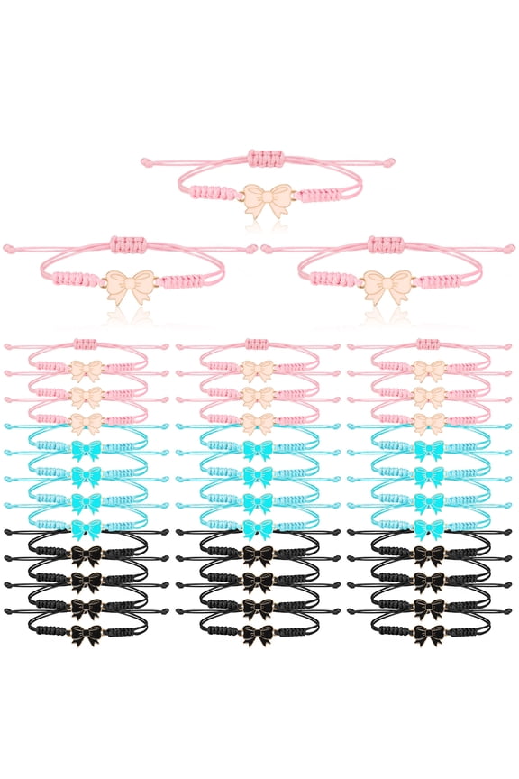 36 Pack Coquette Bow Braid String Bracelet Present Bulk Cheerleader Adjustable String Rope Braided Birthday Party Favor for Cheer Dance Team Friend Present